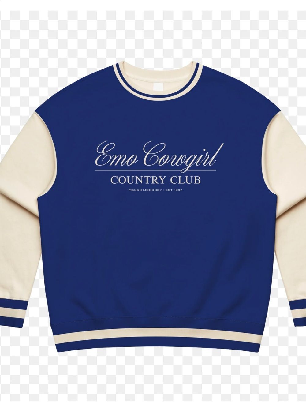 MEGAN MORONEY EMO COWGIRL COUNTRY CLUB CREWNECK SWEATSHIRT BLUE LARGE